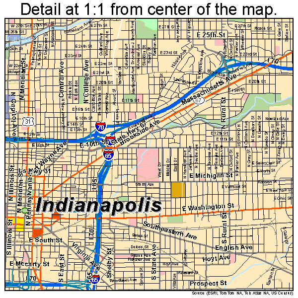 Indianapolis city (balance), Indiana road map detail