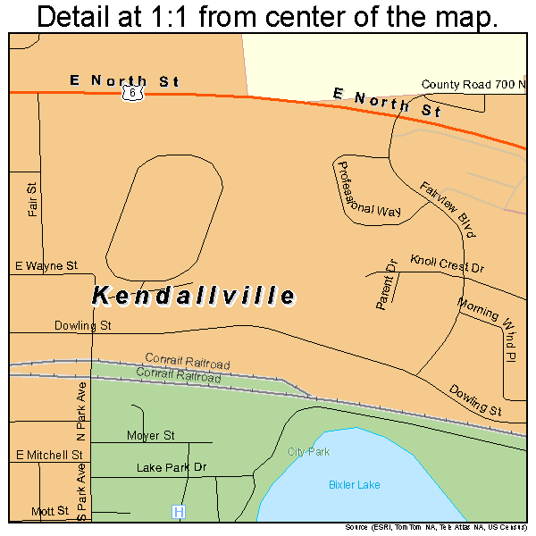Kendallville, Indiana road map detail
