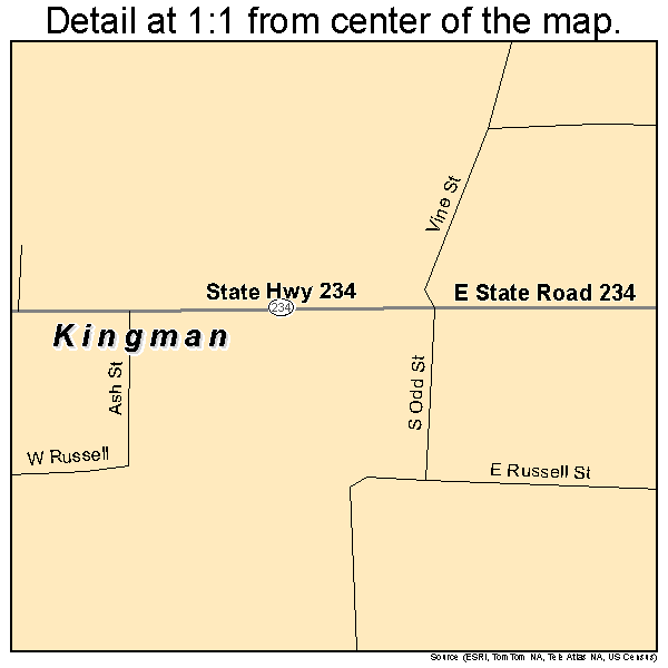 Kingman, Indiana road map detail