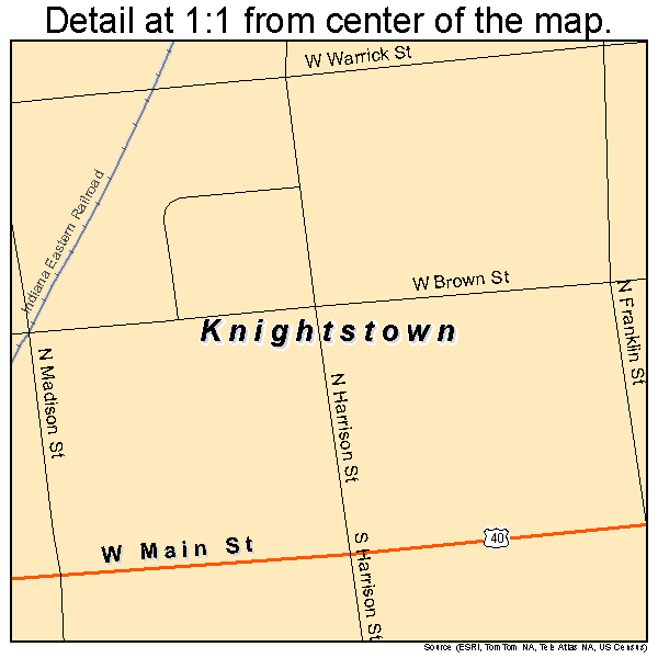 Knightstown, Indiana road map detail