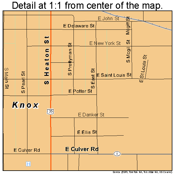 Knox, Indiana road map detail