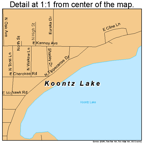 Koontz Lake, Indiana road map detail
