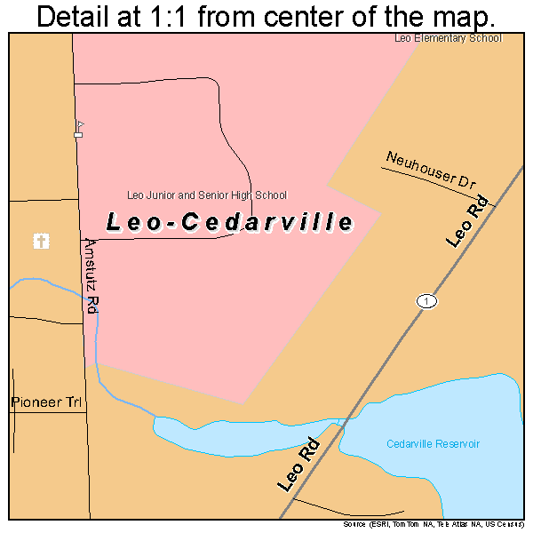 Leo-Cedarville, Indiana road map detail