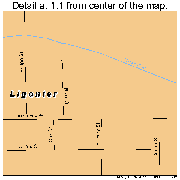 Ligonier, Indiana road map detail