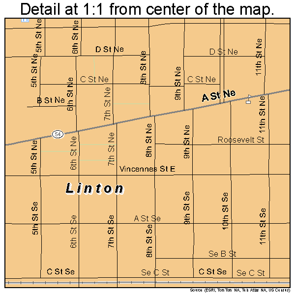 Linton, Indiana road map detail