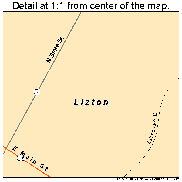 Lizton, Indiana road map detail
