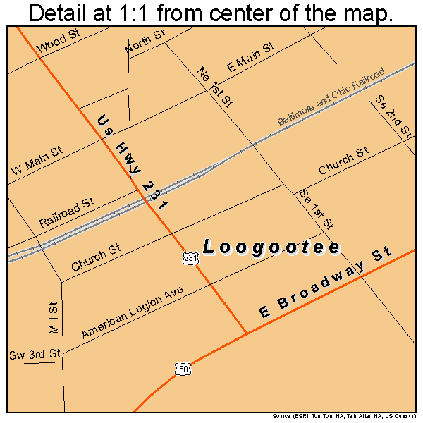Loogootee, Indiana road map detail