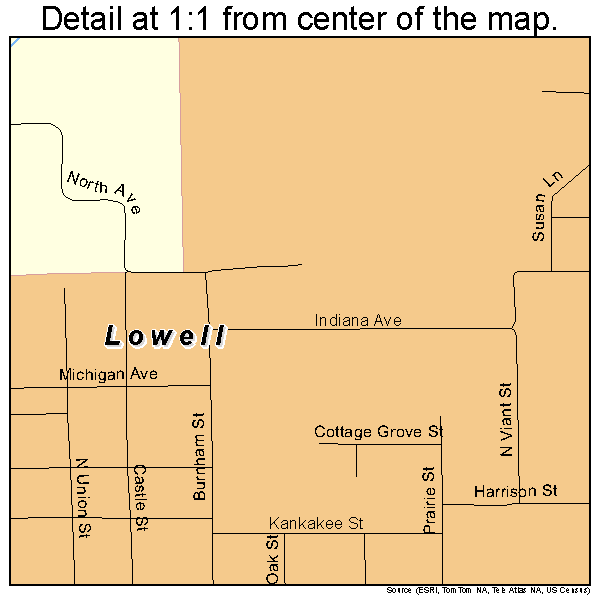 Lowell, Indiana road map detail