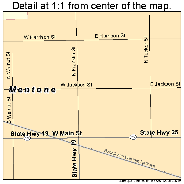 Mentone, Indiana road map detail