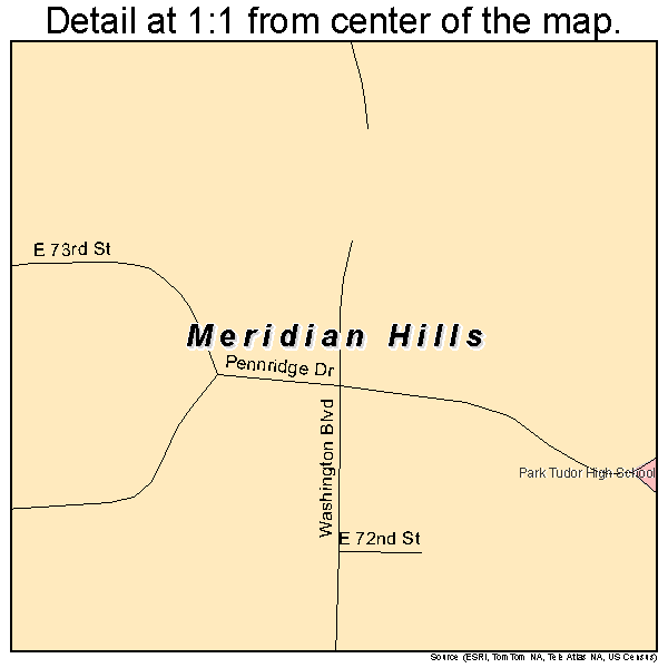 Meridian Hills, Indiana road map detail
