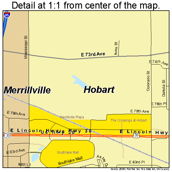 Merrillville, Indiana road map detail