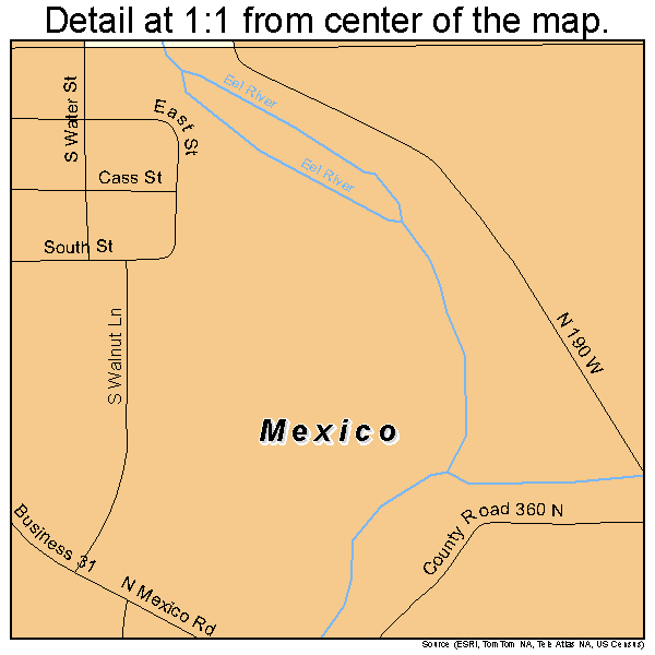 Mexico, Indiana road map detail
