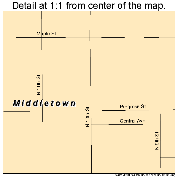 Middletown, Indiana road map detail