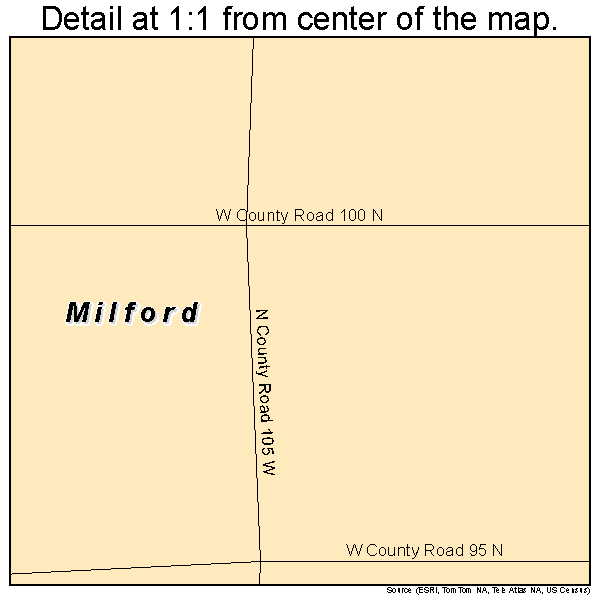 Milford, Indiana road map detail