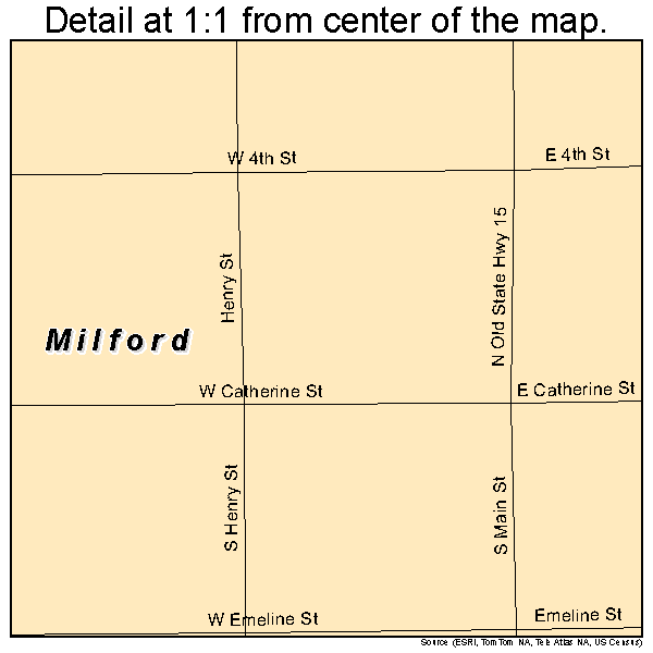 Milford, Indiana road map detail