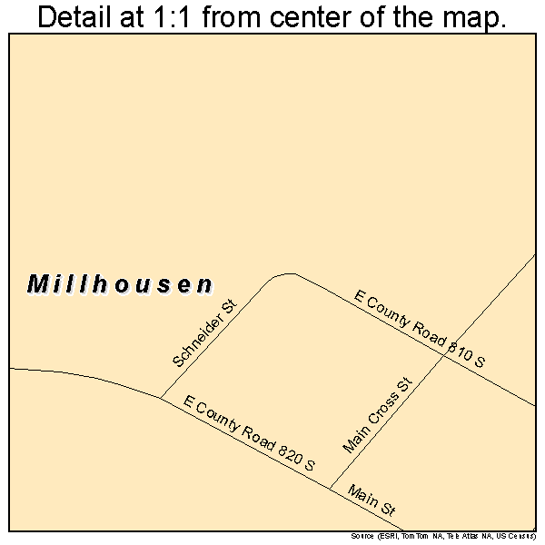 Millhousen, Indiana road map detail