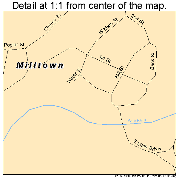 Milltown, Indiana road map detail