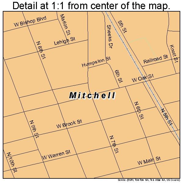 Mitchell, Indiana road map detail