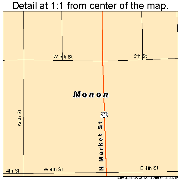 Monon, Indiana road map detail