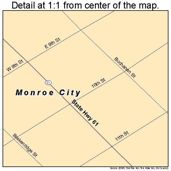 Monroe City, Indiana road map detail