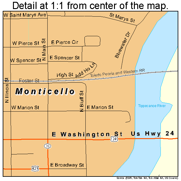 Monticello, Indiana road map detail