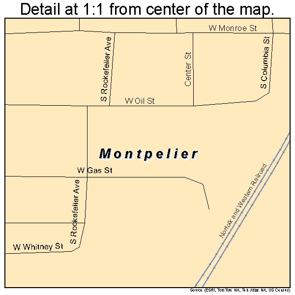 Montpelier, Indiana road map detail