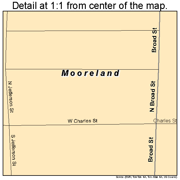 Mooreland, Indiana road map detail