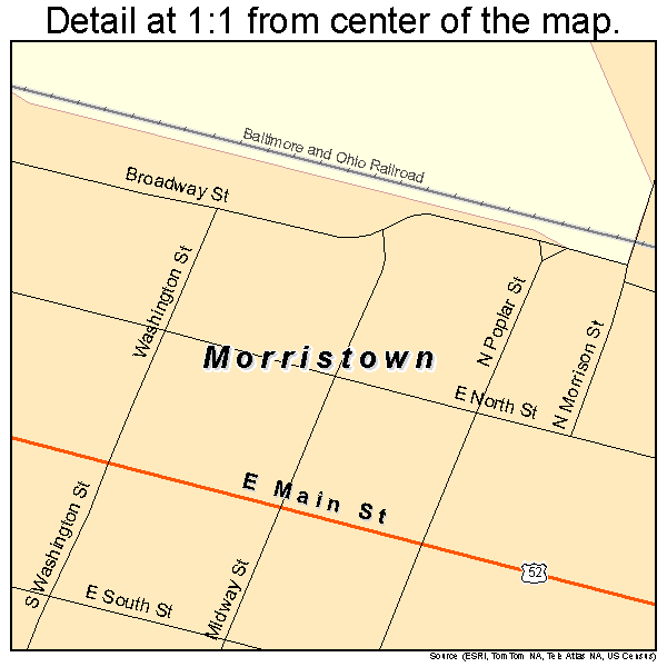 Morristown, Indiana road map detail