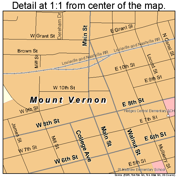 Mount Vernon, Indiana road map detail