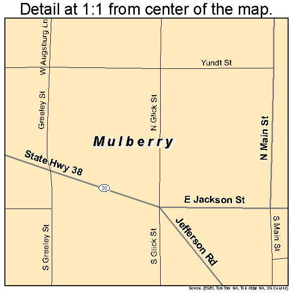Mulberry, Indiana road map detail
