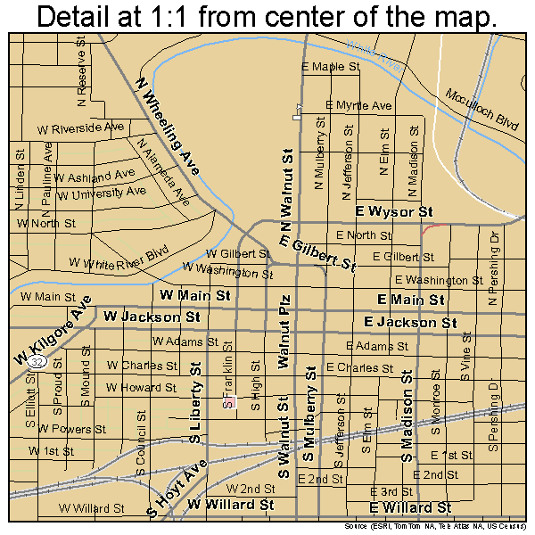 Muncie, Indiana road map detail