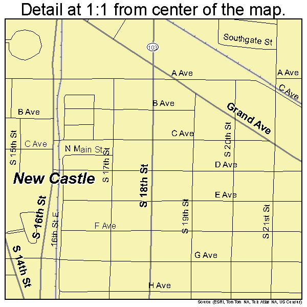 New Castle, Indiana road map detail
