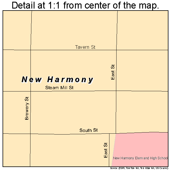 New Harmony, Indiana road map detail