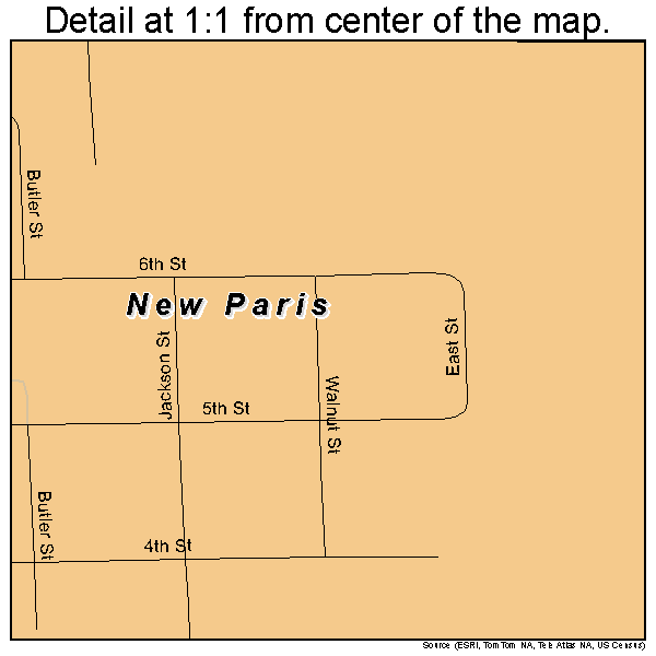 New Paris, Indiana road map detail