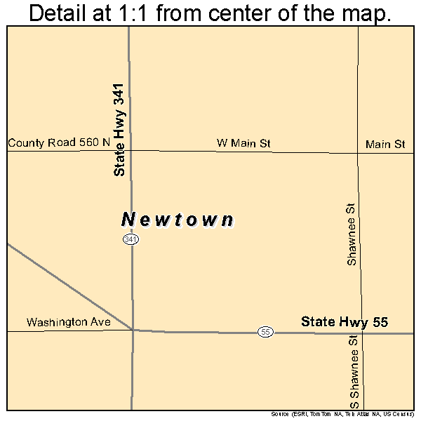Newtown, Indiana road map detail