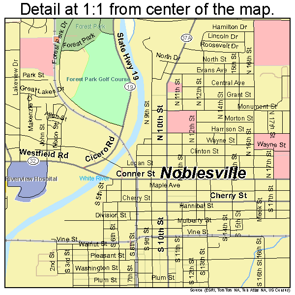 Noblesville, Indiana road map detail