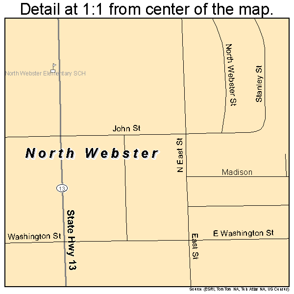 North Webster, Indiana road map detail