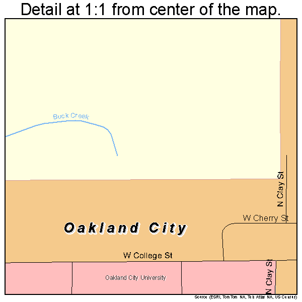 Oakland City, Indiana road map detail