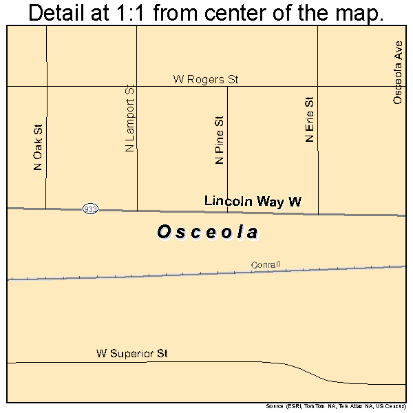 Osceola, Indiana road map detail