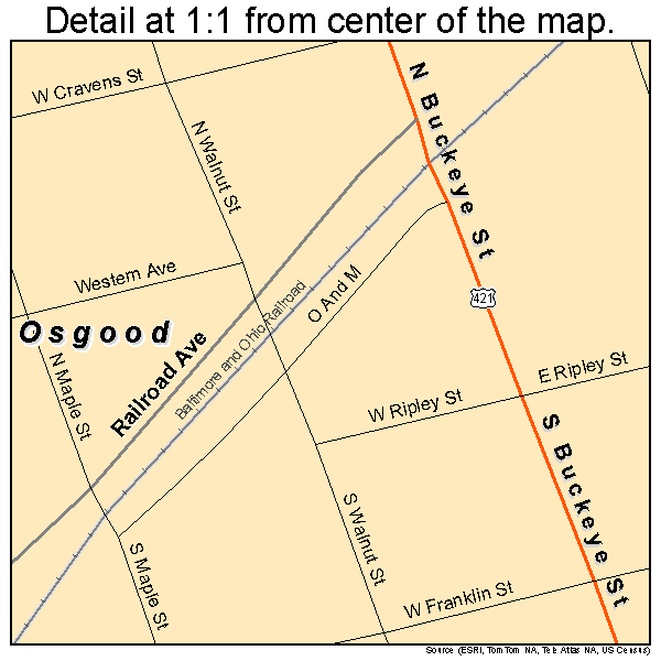 Osgood, Indiana road map detail