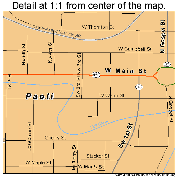 Paoli, Indiana road map detail