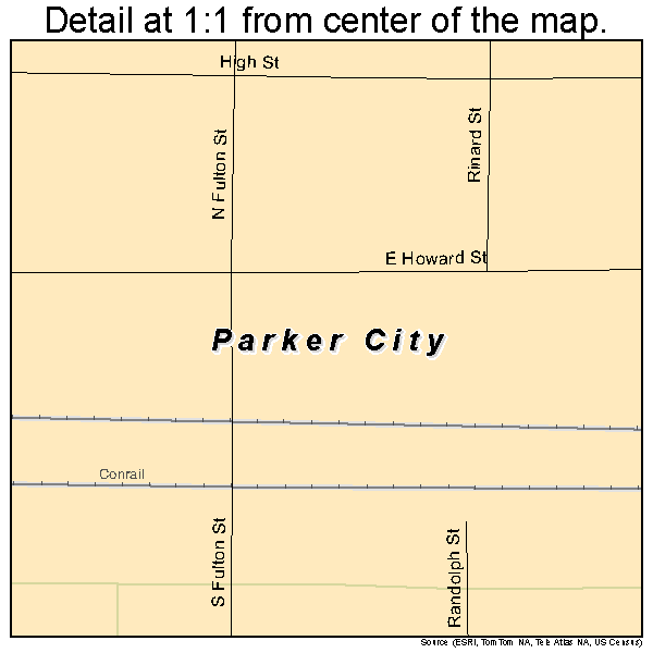 Parker City, Indiana road map detail
