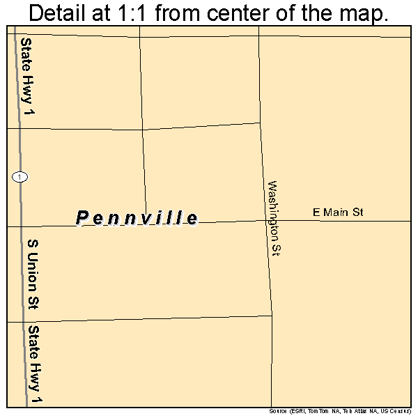 Pennville, Indiana road map detail