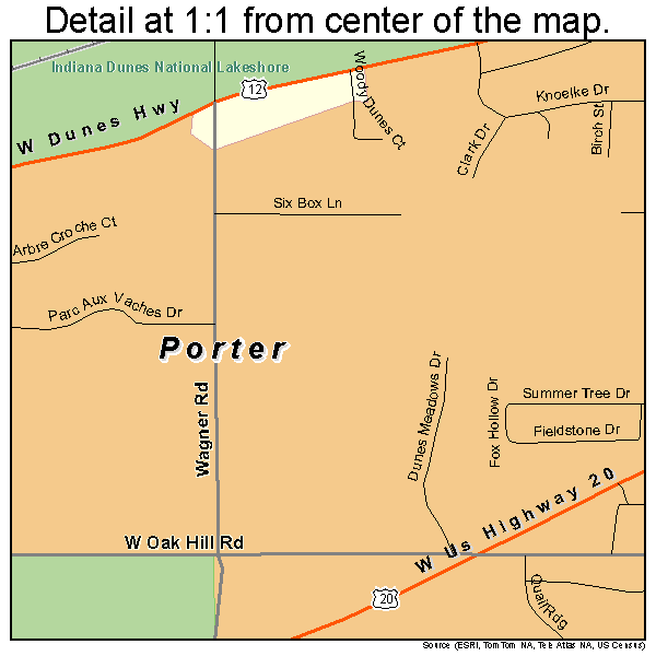 Porter, Indiana road map detail