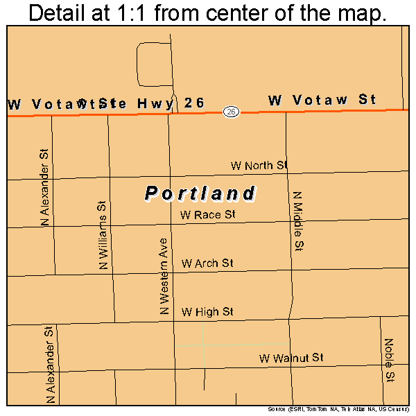 Portland, Indiana road map detail