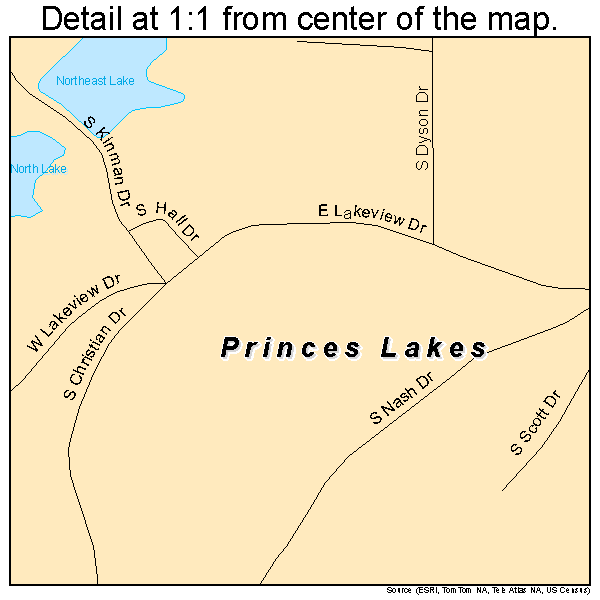 Princes Lakes, Indiana road map detail