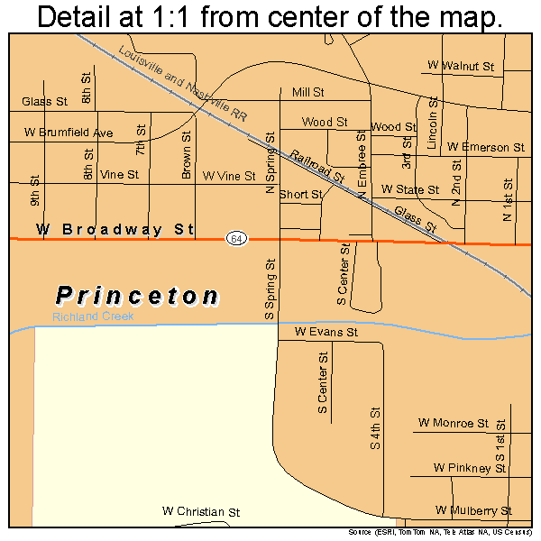 Princeton, Indiana road map detail