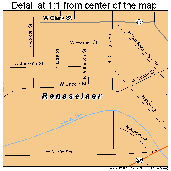 Rensselaer, Indiana road map detail