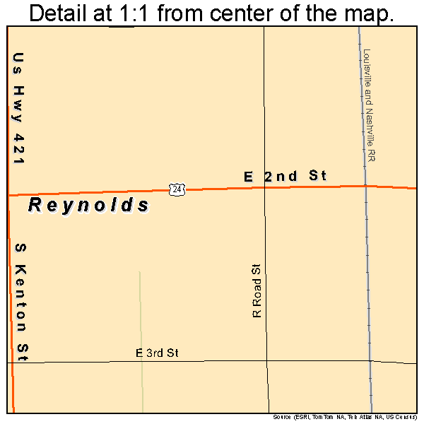 Reynolds, Indiana road map detail