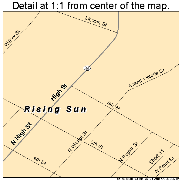 Rising Sun, Indiana road map detail